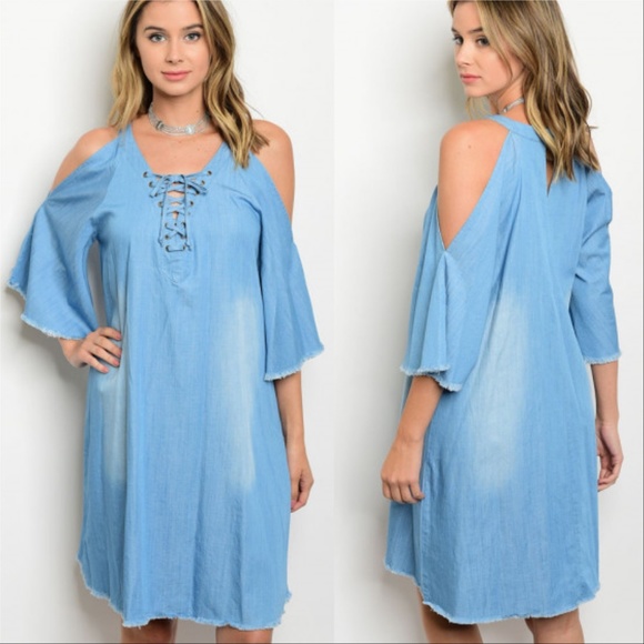 . . . Dresses & Skirts - Dress COLD SHOULDER Denim dress